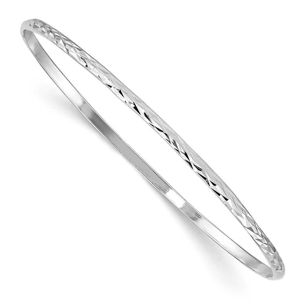 Sterling Silver RH-plated Polished & D/C 2mm Slip On Children's Bangle, 2 mm