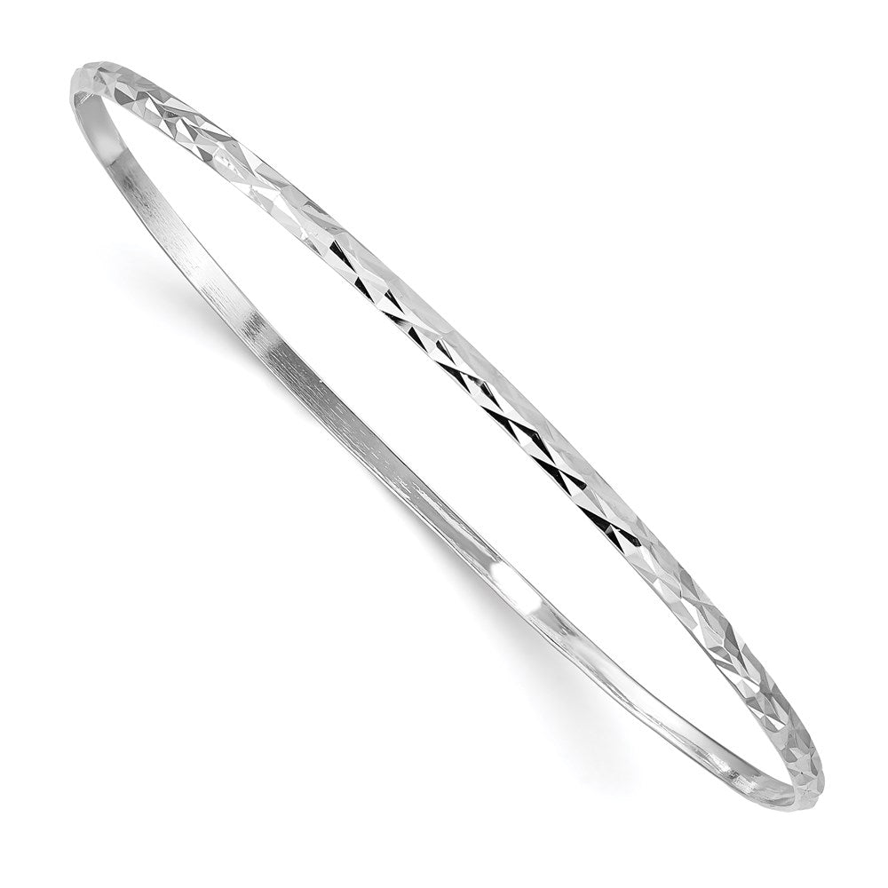 Sterling Silver RH-plated Polished & D/C 2mm Slip On Children's Bangle, 6.75 x 2 mm