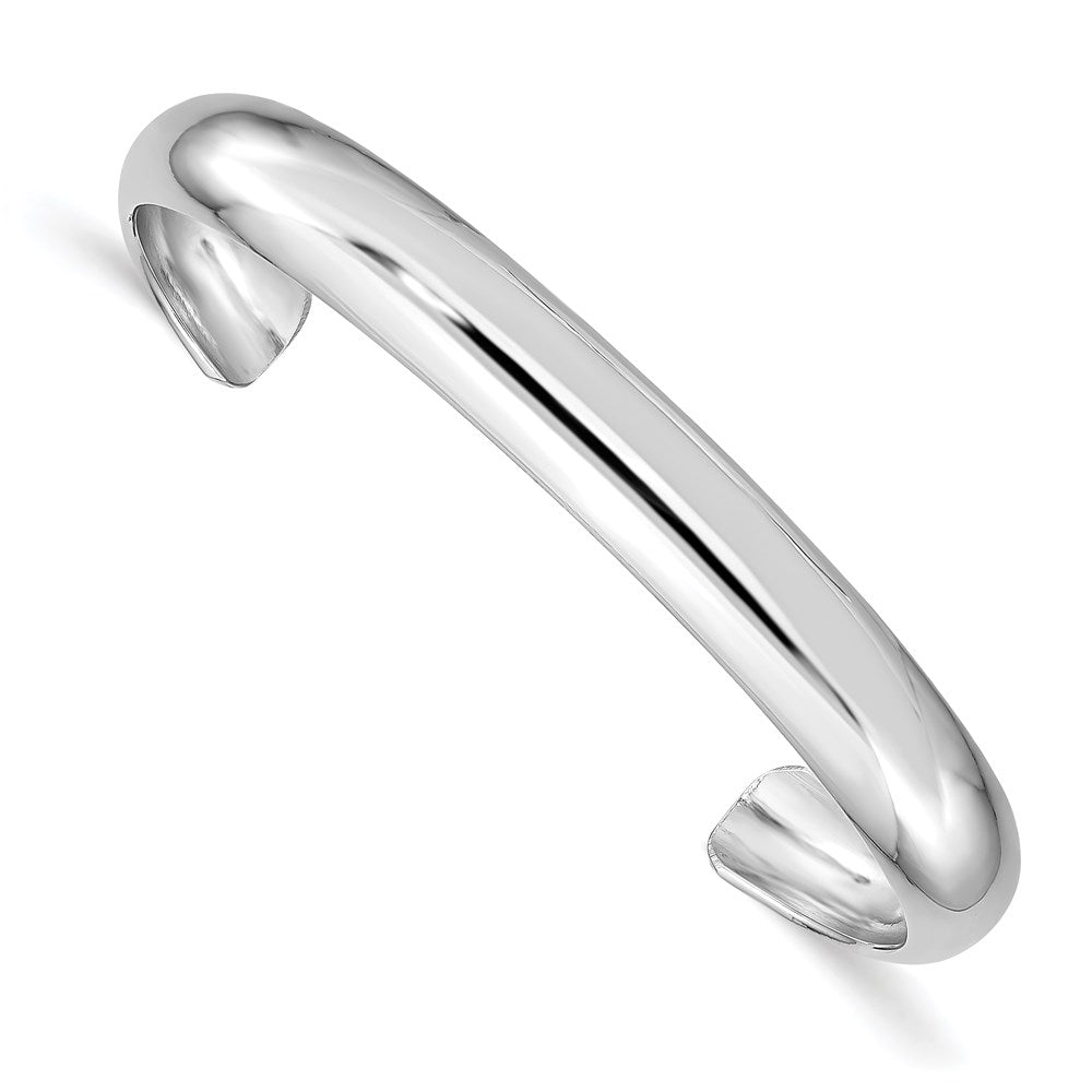 Sterling Silver Rhod-plated Polished & Domed 6mm Children's Cuff Bangle, 6 mm