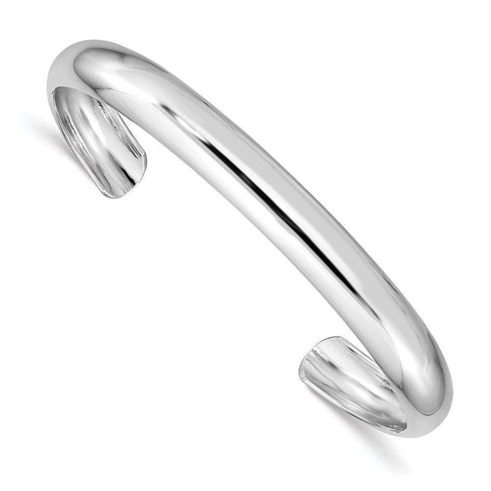 Sterling Silver Rhod-plated Polished & Domed 6mm Children's Cuff Bangle, 5.75 x 6 mm