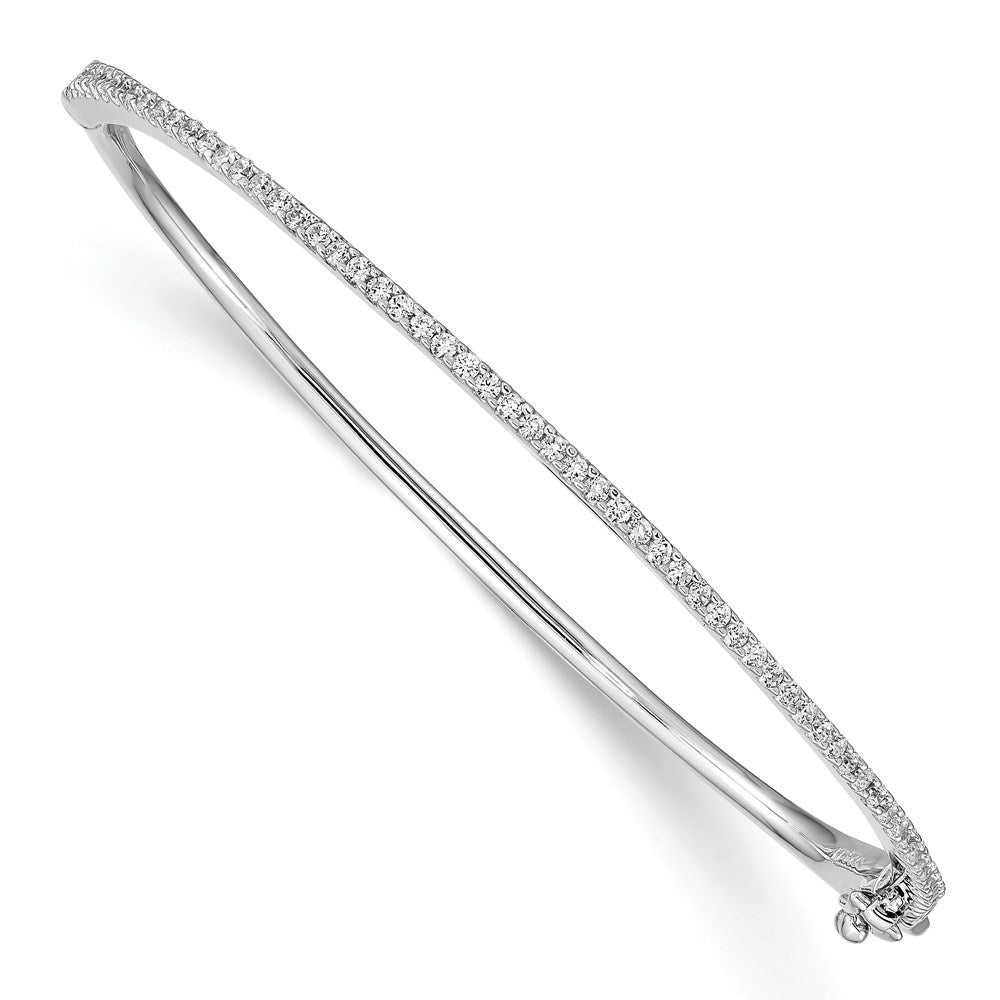 Sterling Shimmer Sterling Silver Rhodium-plated 62 Stone CZ Hinged Bangle Bracelet, 1.3 mm