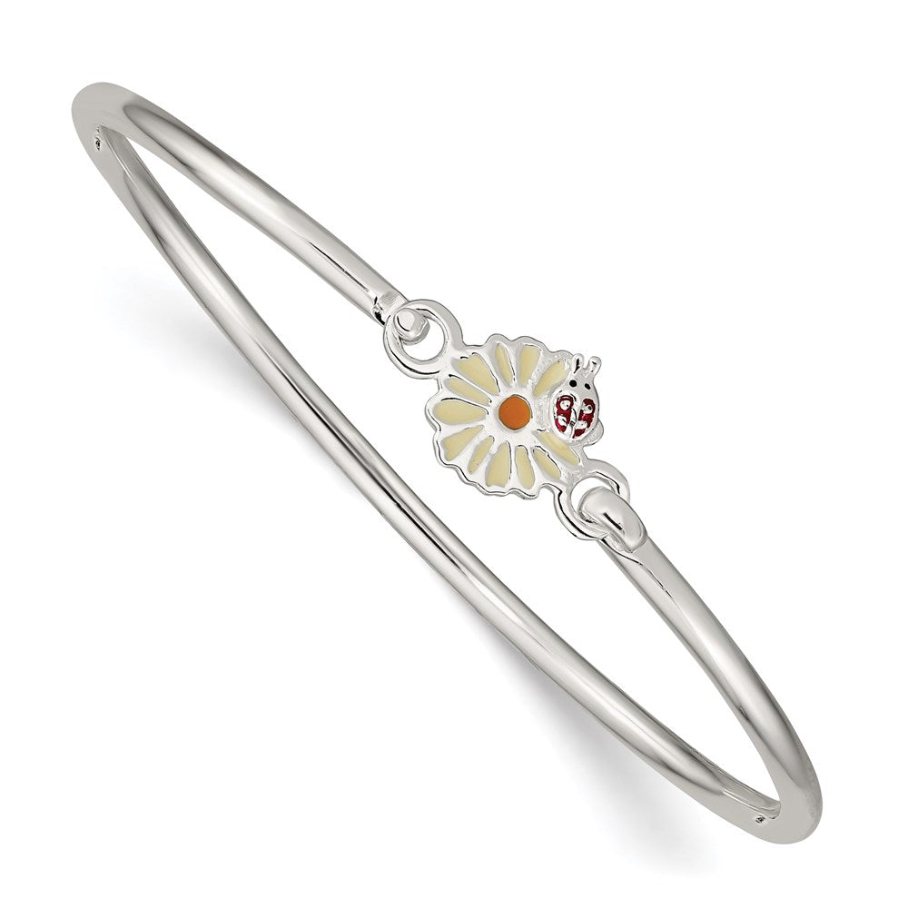 Sterling Silver Enameled Flower & Ladybug Children's Bangle Bracelet, 5.5 x 8 mm
