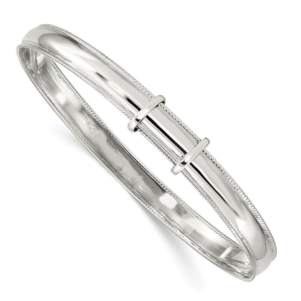 Sterling Silver Polished Milgrain 7mm Expandable Bangle, 7 mm