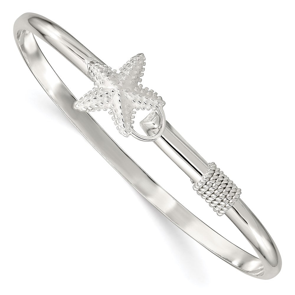 Sterling Silver Polished and Textured Starfish Bangle, 7 x 36 mm