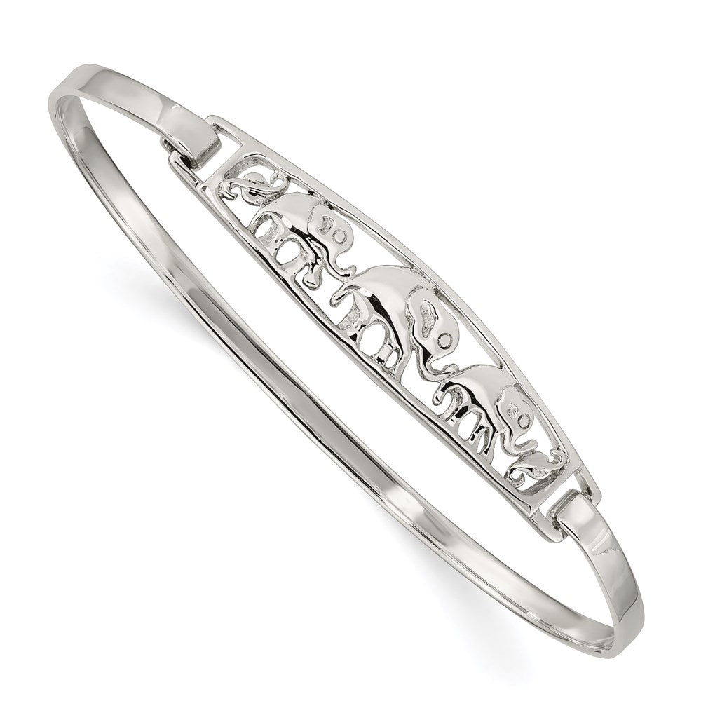 Sterling Silver Elephant Hinged Bangle, 23 mm