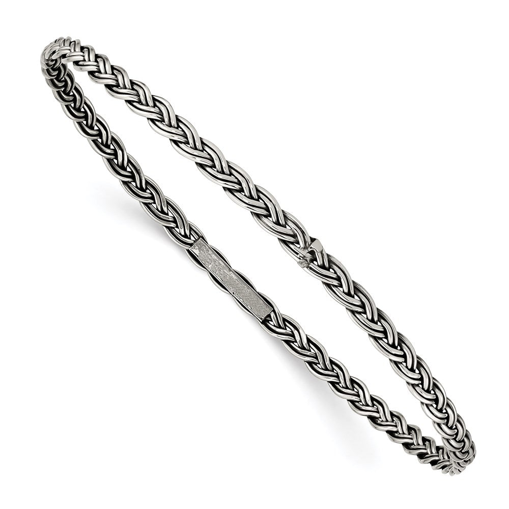 Sterling Silver Antiqued 3.5mm Slip-on Bangle, 8 x 3.5 mm