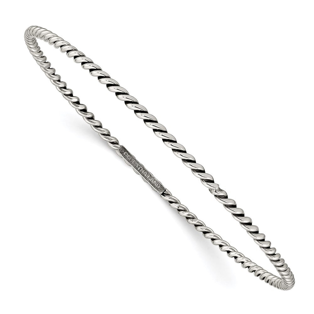 Sterling Silver Antiqued 2mm Twisted Slip-on Bangle, 8 x 2 mm