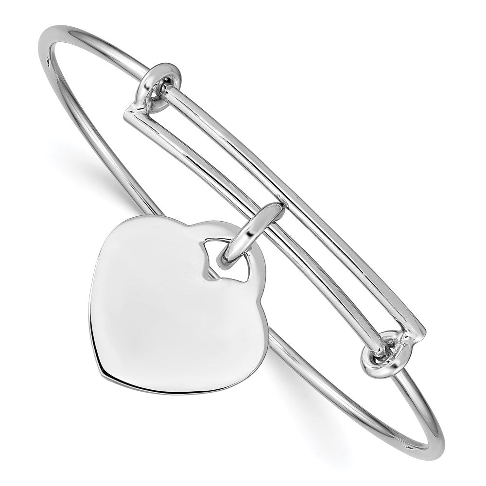 Sterling Silver Rhodium-plated Engraveable Heart Bangle, 2 mm