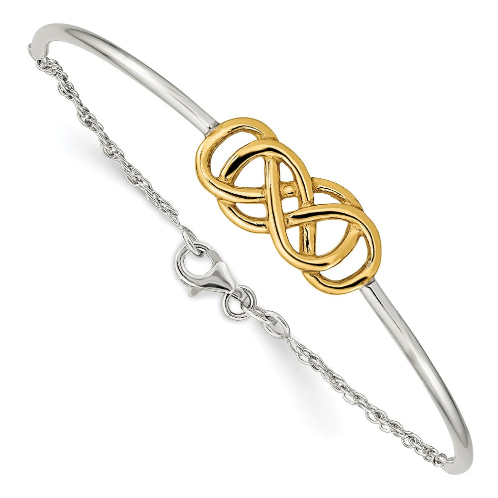 Sterling Silver Flash Gold Double Infinity Symbol Bangle Bracelet, 10.45 mm