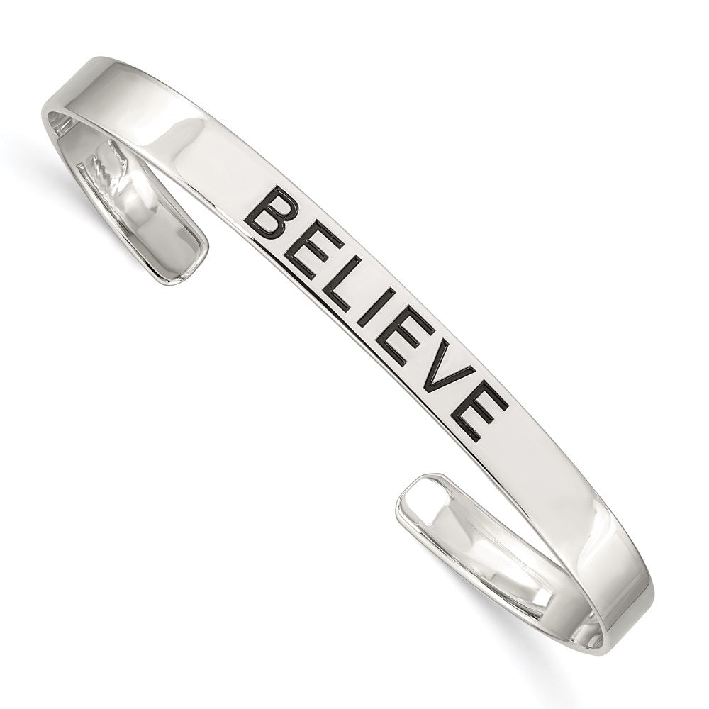 Sterling Silver Believe Antiqued Cuff Bangle, 5 mm