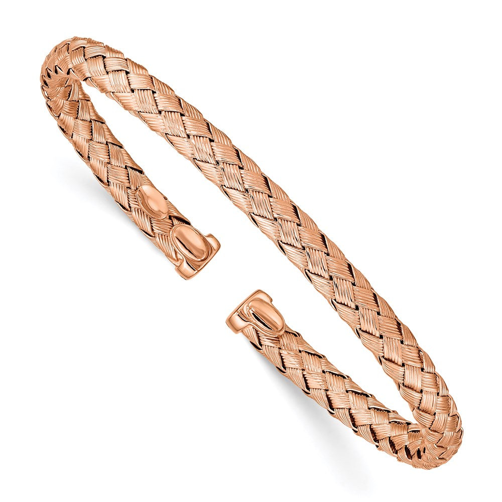 Sterling Silver Rose-tone Polished and Textured Bangle, 4.94 mm