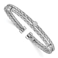 Sterling Silver Polished Rhodium-plated Double Strand CZ Cuff Bangle, 7.47 mm