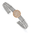 Sterling Silver Rose, Rhodium-plated 3-strand Beaded Crystal Cuff