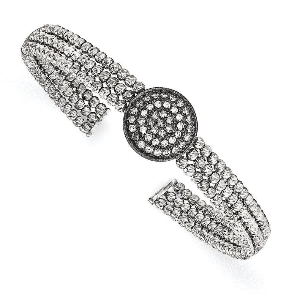 Sterling Silver Black Rhodium-plated 3-strand Beaded Crystal Cuff, 67 mm