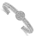Sterling Silver Rhodium-plated Beaded Crystal Cuff Bangle, 15.17 mm