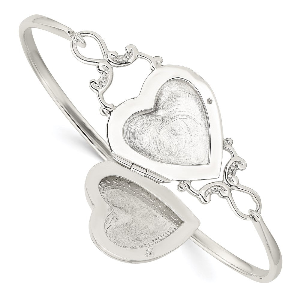 Sterling Silver 22mm Heart Locket Flexible Bangle Bracelet, 7.75 x 23.1 mm