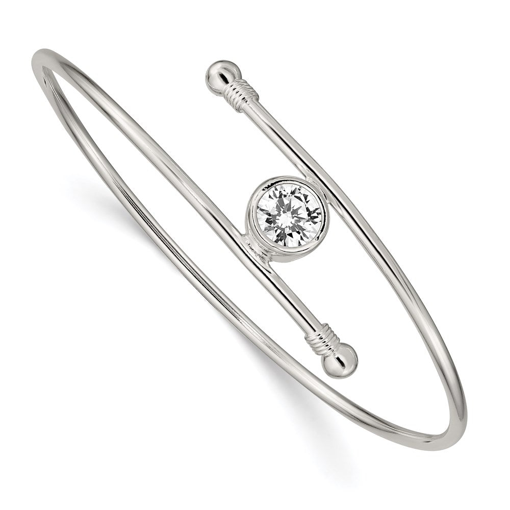 Sterling Silver Polished CZ Bangle, 13.37 mm
