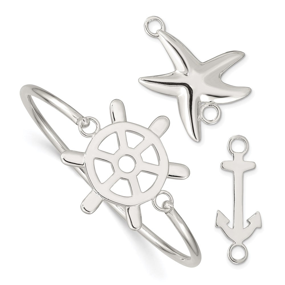 Sterling Silver with Interchangeable Nautical Charms 3.00mm Bangle, 3 mm