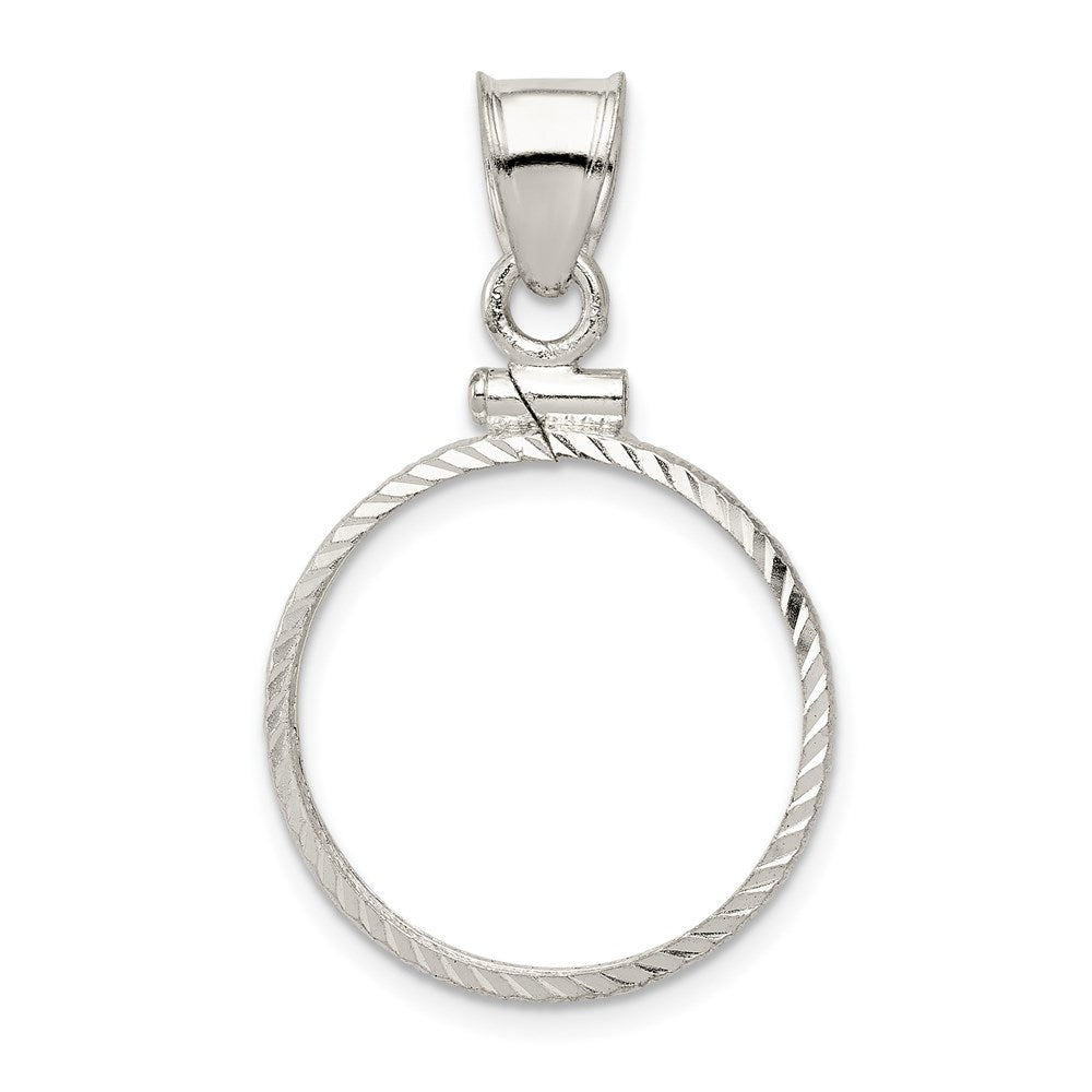 Wideband Distinguished Coin Jewelry Sterling Silver Polished and Diamond-cut 19.1 x 1.5mm $0.01 Screw Top Coin Bezel Pendant, 32.3 x 19.8 mm