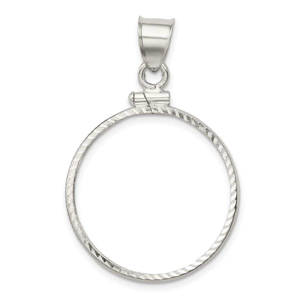 Wideband Distinguished Coin Jewelry Sterling Silver Polished and Diamond-cut 24.1 x 1.7mm $0.25 Screw Top Coin Bezel Pendant, 37.2 x 25 mm