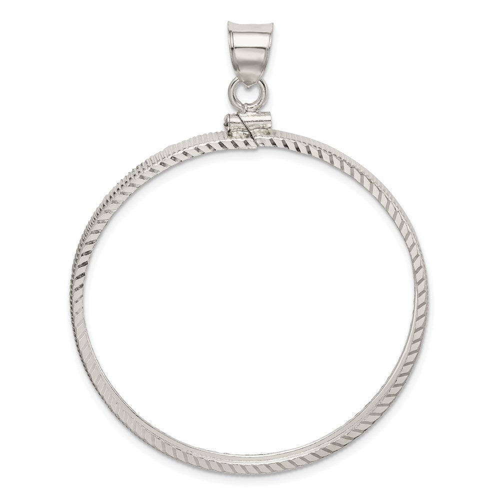 Wideband Distinguished Coin Jewelry Sterling Silver Polished and Diamond-cut 39.4 x 3.1mm 1 oz. Screw Top Coin Bezel Pendant, 54 x 40.25 mm