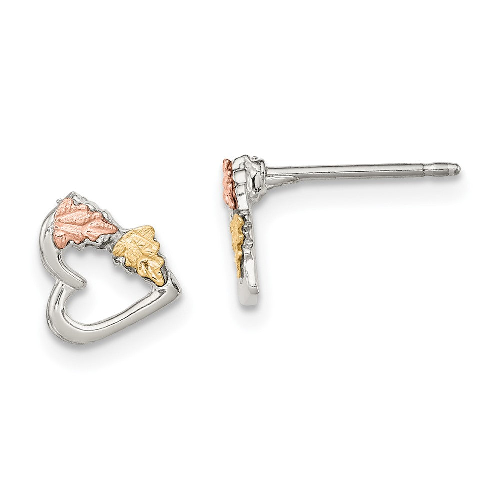 Landstrom's Mt. Rushmore Black Hills Sterling Silver 12K Gold Accents Heart Post Stud Earrings, 6 x 6 mm