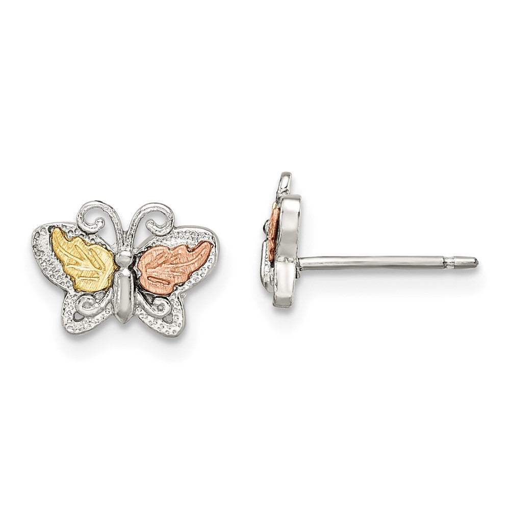Landstrom's Mt. Rushmore Black Hills Sterling Silver 12K Gold Accents Butterfly Post Stud Earrings, 8 x 10 mm