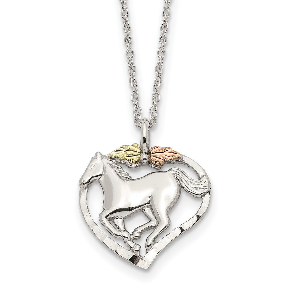 Landstrom's Mt. Rushmore Black Hills Sterling Silver 12K Gold Accents Horse Within Heart 18 inch Spring Ring Clasp Necklace, 18 mm, 2.91 g