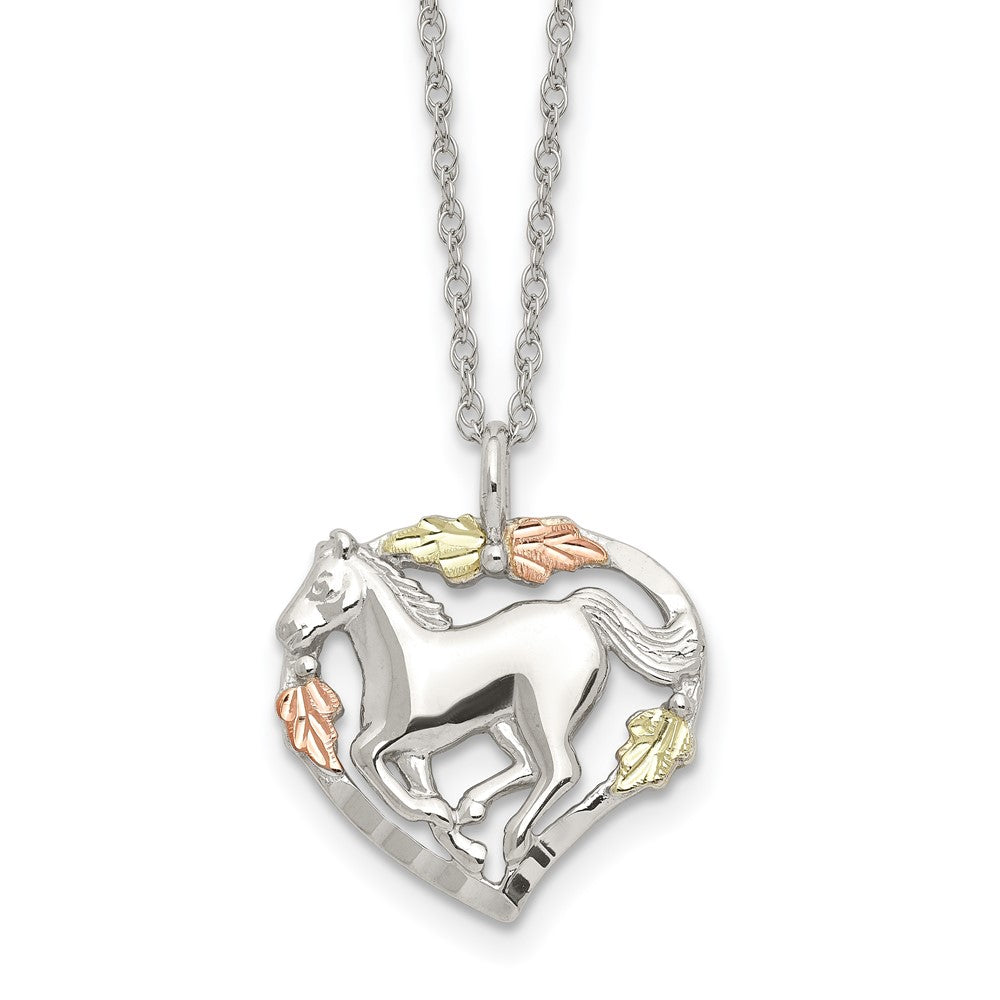 Landstrom's Mt. Rushmore Black Hills Sterling Silver 12K Gold Accents Horse Within Heart 18 inch Spring Ring Clasp Necklace, 18 mm, 3.42 g