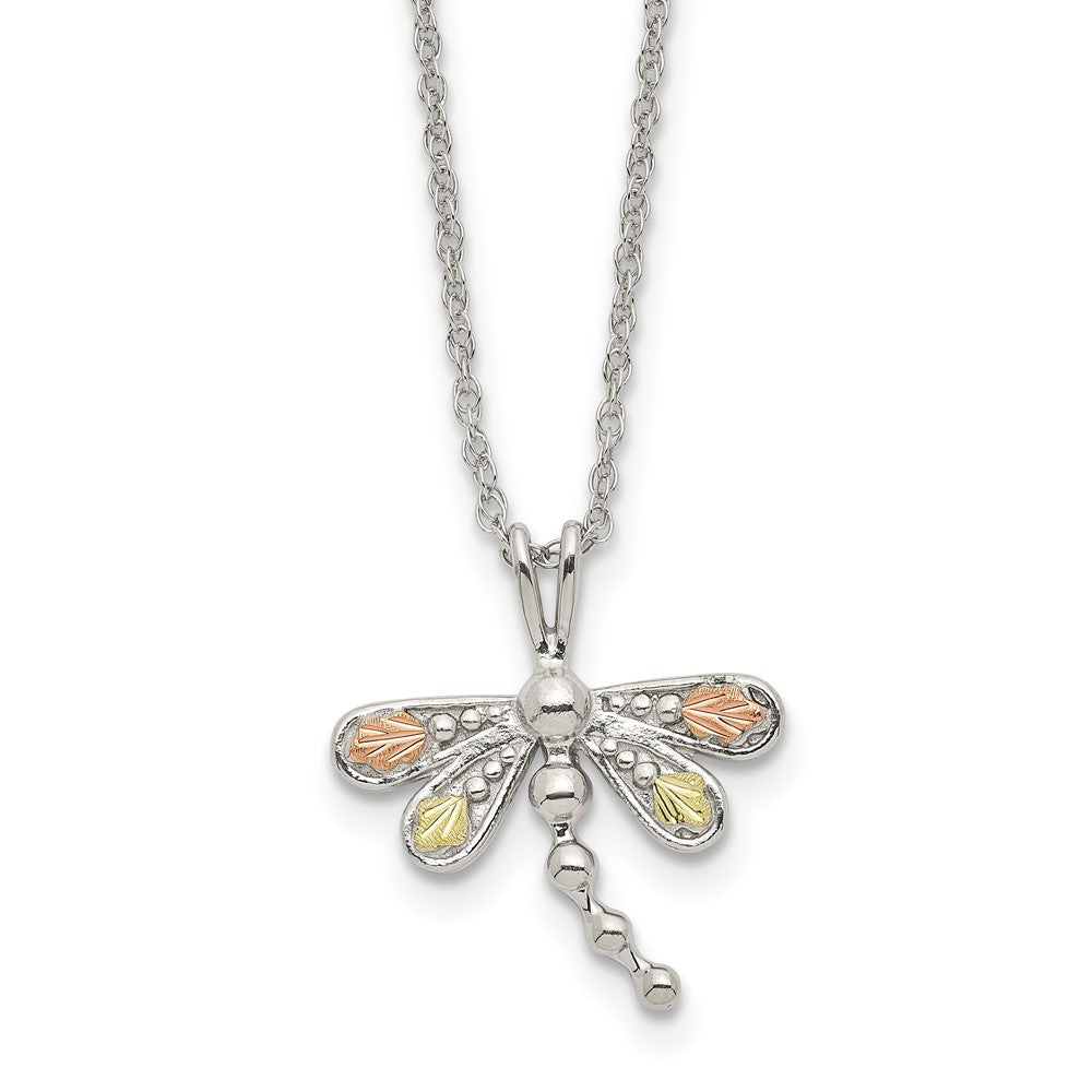 Landstrom's Mt. Rushmore Black Hills Sterling Silver 12K Gold Accents Dragonfly18 inch Spring Ring Clasp Necklace, 18 mm