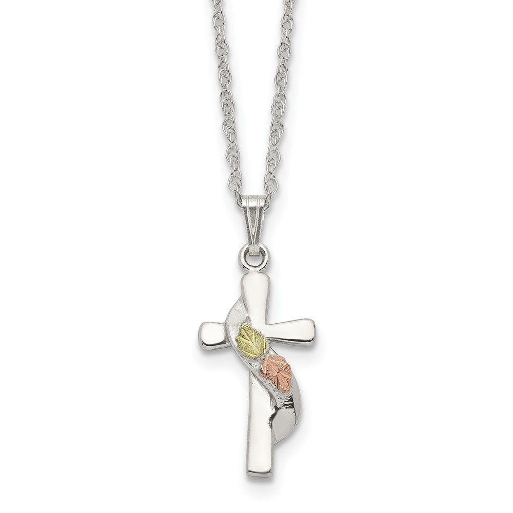 Landstrom's Mt. Rushmore Black Hills Sterling Silver 12K Gold Accents Cross 18 inch Spring Ring Clasp Necklace, 18 mm, 2.21 g