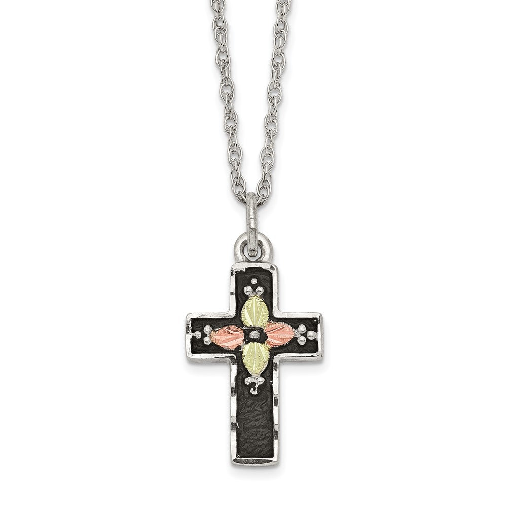Landstrom's Mt. Rushmore Black Hills Sterling Silver 12K Gold Accents Antiqued Cross 18 inch Spring Ring Clasp Necklace, 18 mm