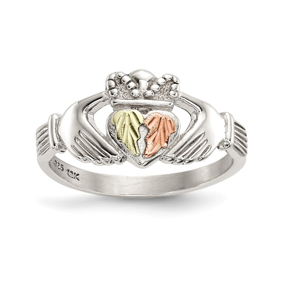 Landstrom's Mt. Rushmore Black Hills Sterling Silver 12K Gold Accents Claddagh Ring, Size 7