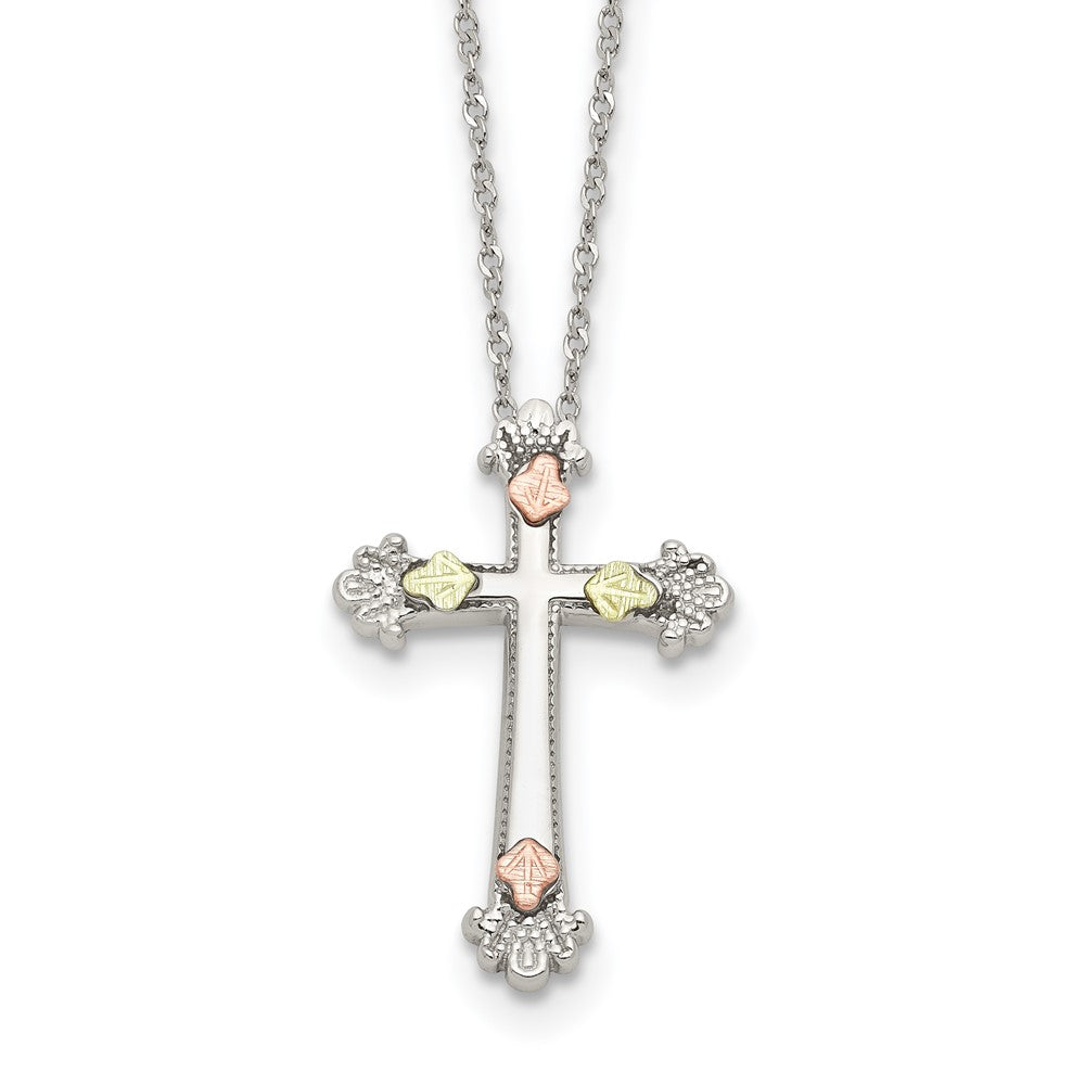 Landstrom's Mt. Rushmore Black Hills Sterling Silver 12K Gold Accents Cross 18 inch Spring Ring Clasp Necklace, 18 x 16.07 mm