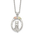 Landstrom's Mt. Rushmore Black Hills Sterling Silver 12K Gold Accents Oval with Cat 18 inch Spring Ring Clasp Necklace, 18 x 15.35 mm