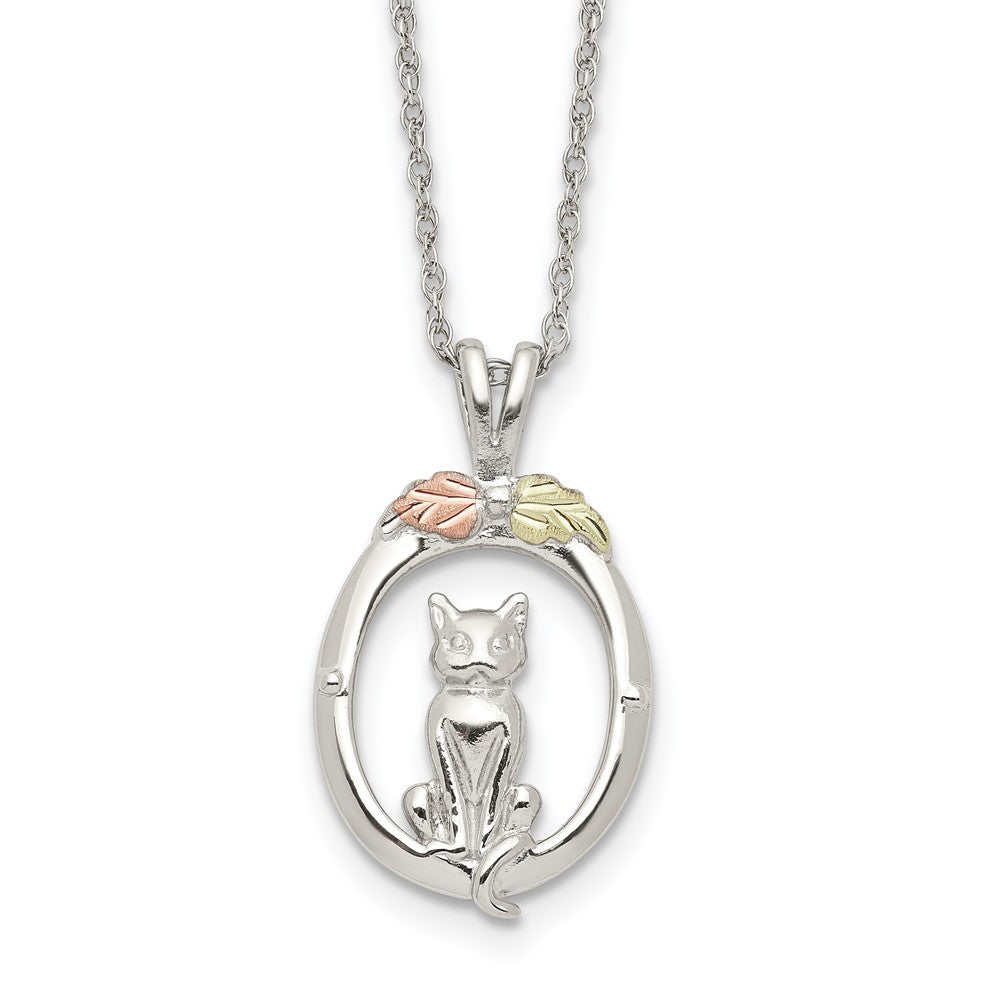 Landstrom's Mt. Rushmore Black Hills Sterling Silver 12K Gold Accents Oval with Cat 18 inch Spring Ring Clasp Necklace, 18 x 15.35 mm