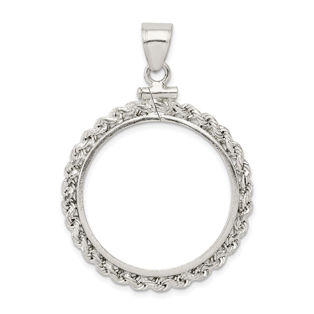 Wideband Distinguished Coin Jewelry Sterling Silver Polished Rope 26.4 x 1.8mm Susan B. Anthony Screw Top Coin Bezel Pendant, 45.8 x 32.75 mm