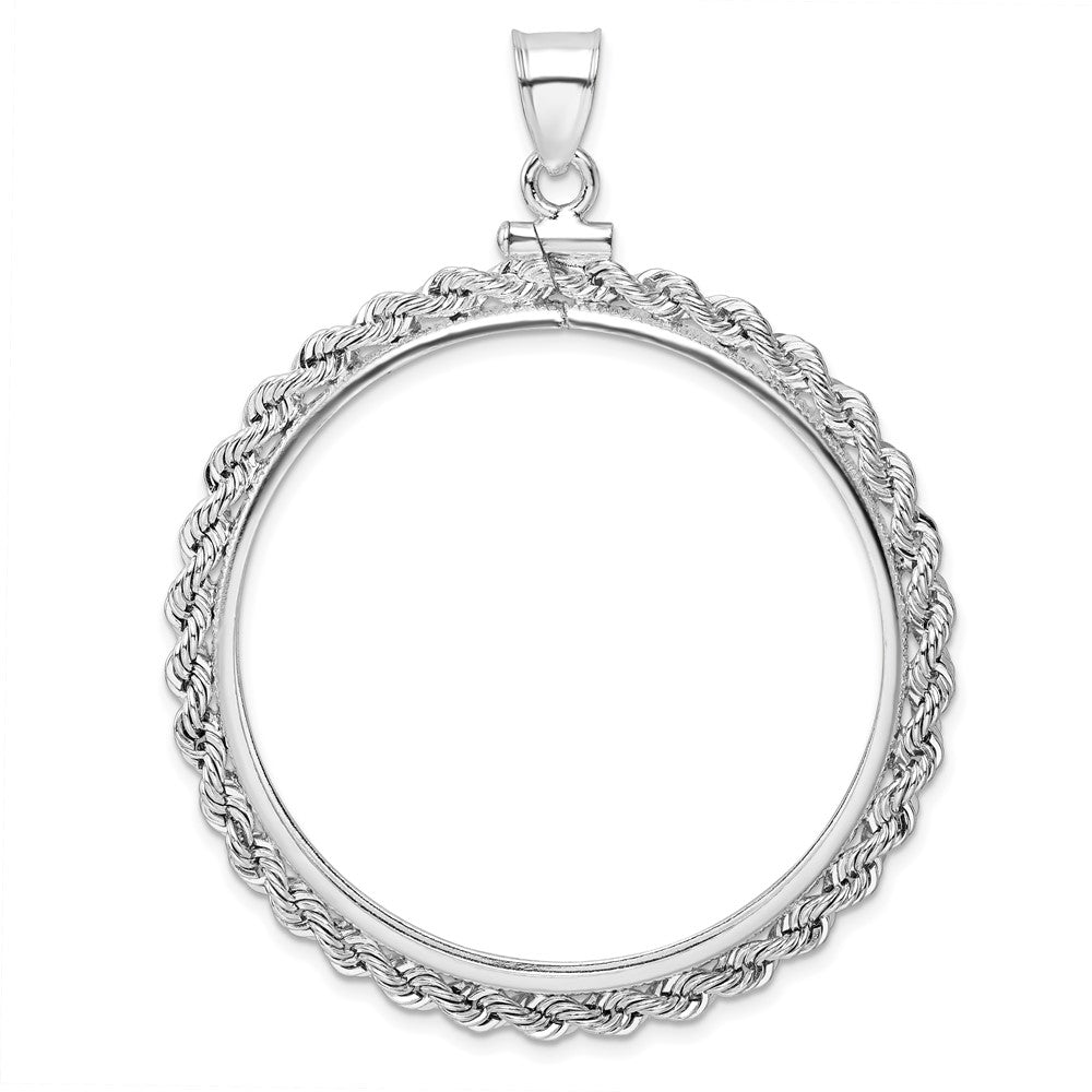 Wideband Distinguished Coin Jewelry Sterling Silver Polished Rope 39.4 x 3.1mm 1 oz. Screw Top Coin Bezel Pendant, 59.5 x 46.5 mm