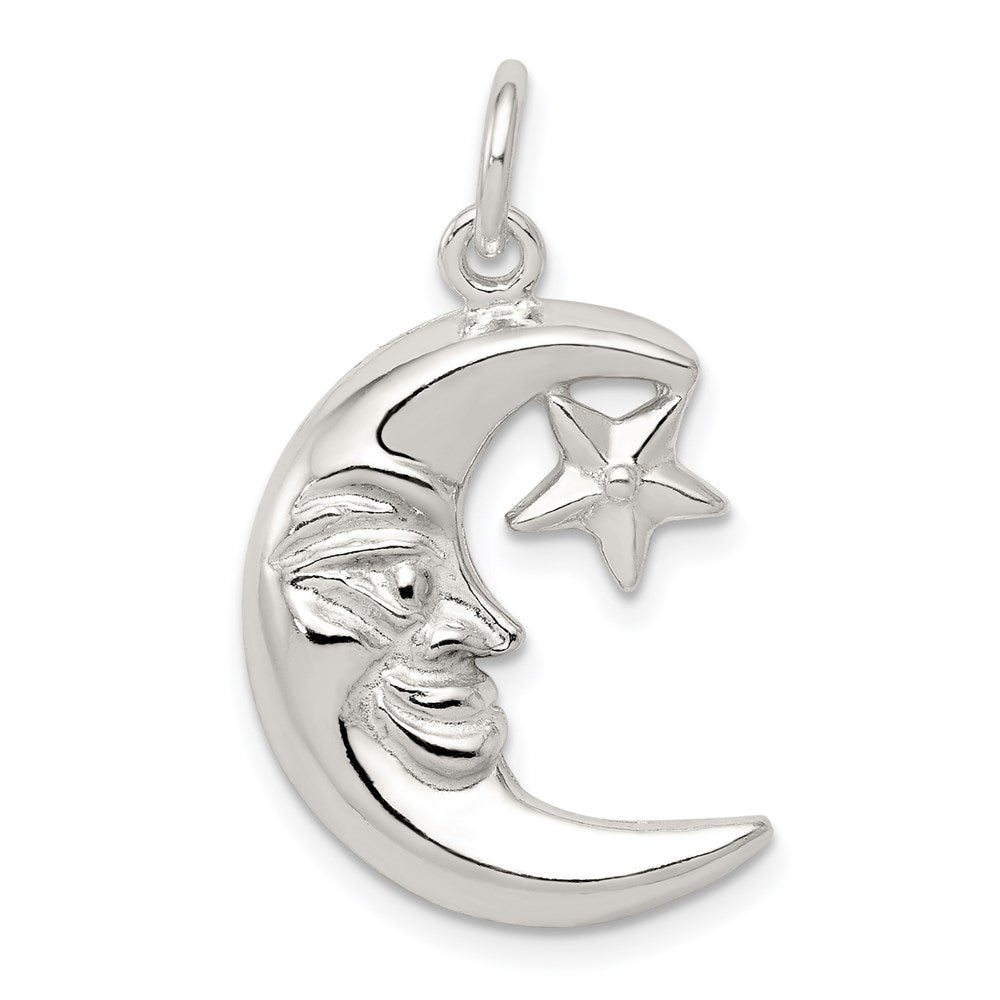 Sterling Silver Moon & Star Pendant, 27 x 18 mm