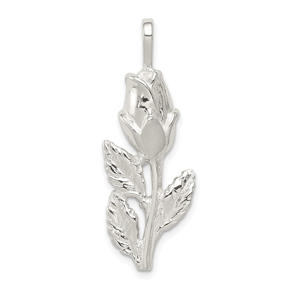 Sterling Silver Rose Bud Pendant, 36 x 14 mm