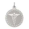 Sterling Silver Rhodium-plated Caduceus Disc, 23 x 19 mm