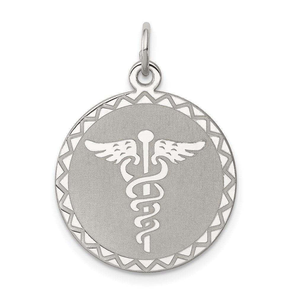 Sterling Silver Rhodium-plated Caduceus Disc, 23 x 19 mm
