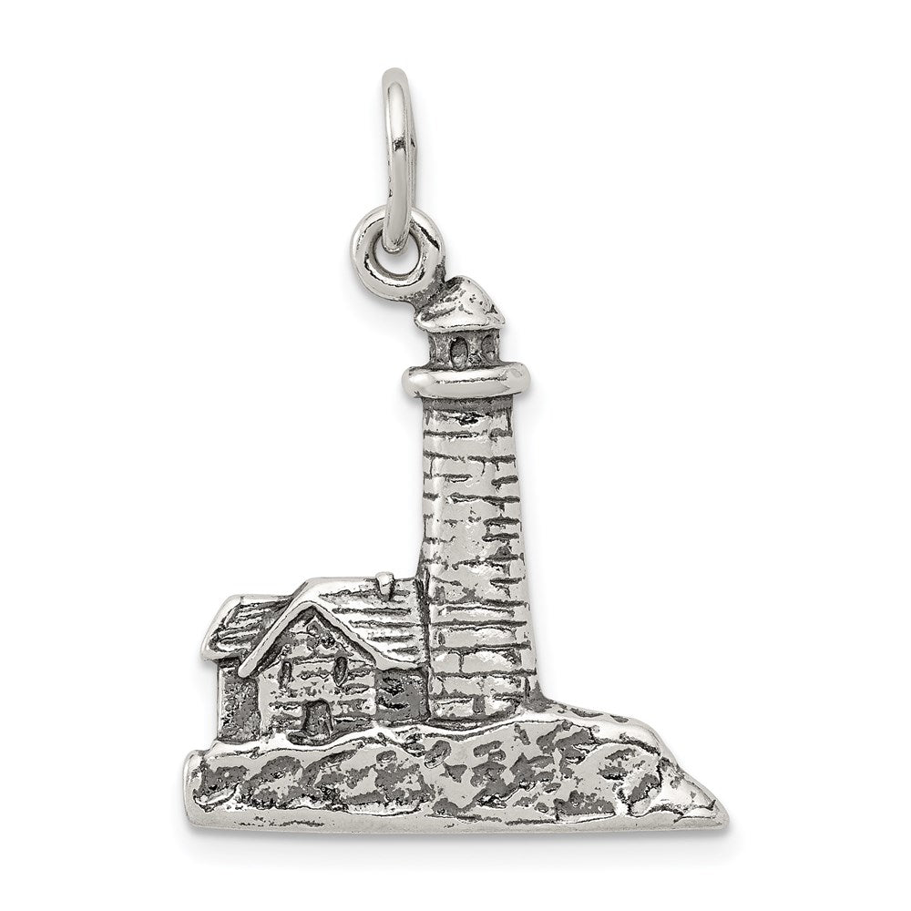 Sterling Silver Antiqued Lighthouse Charm, 30 x 21 mm