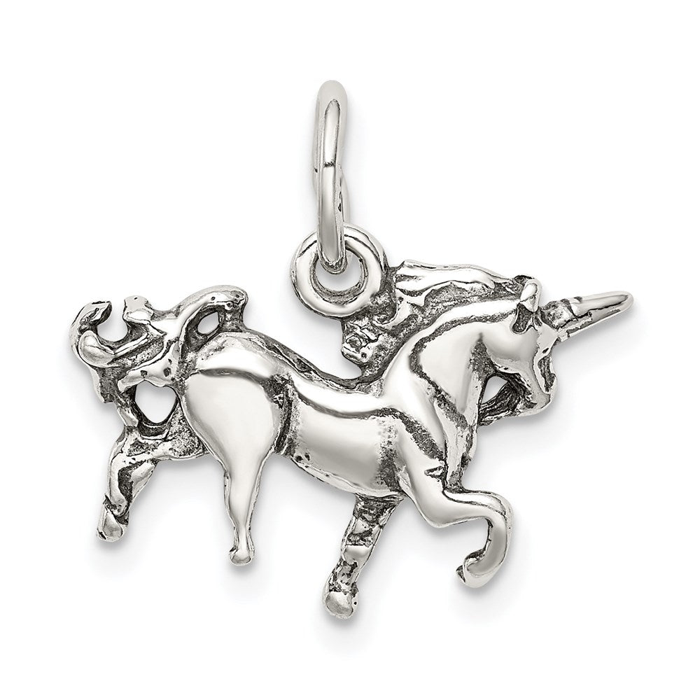 Sterling Silver Antiqued Unicorn Charm, 21 x 20 mm