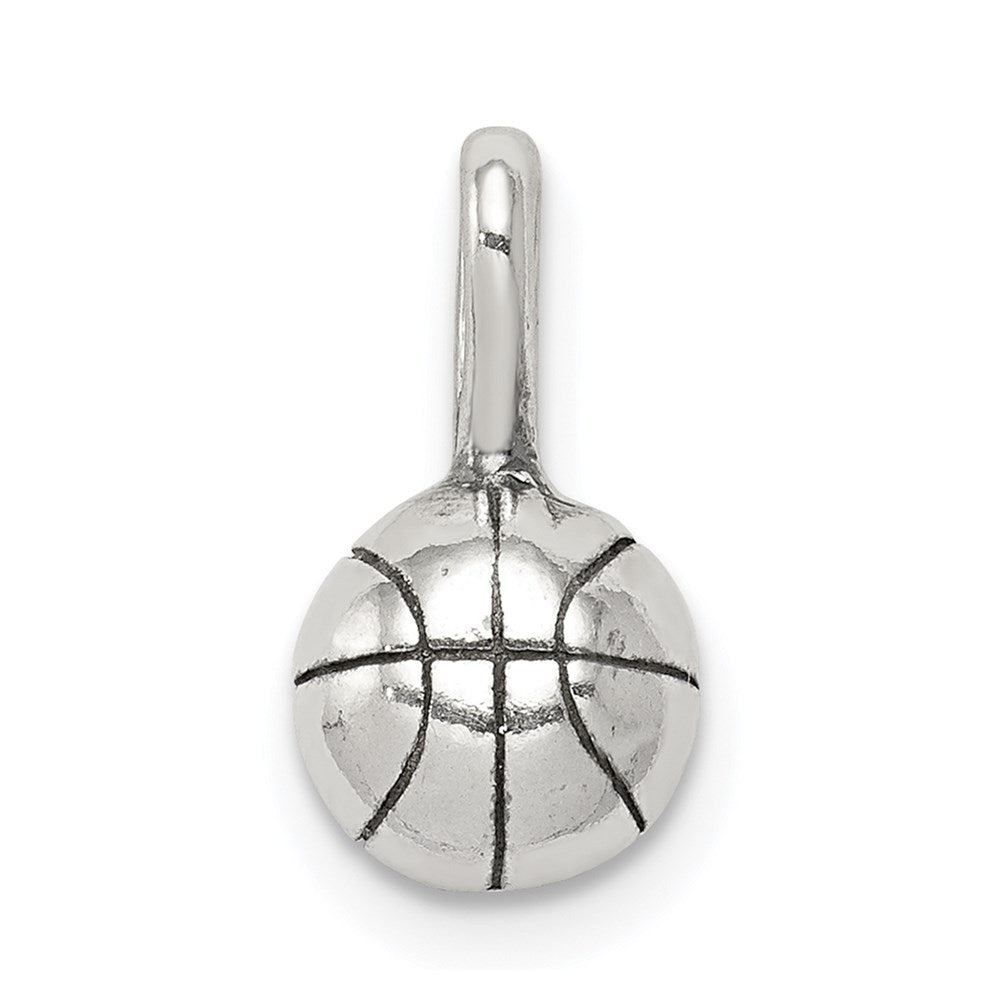 Sterling Silver Antiqued Basketball Charm, 14 x 7 mm