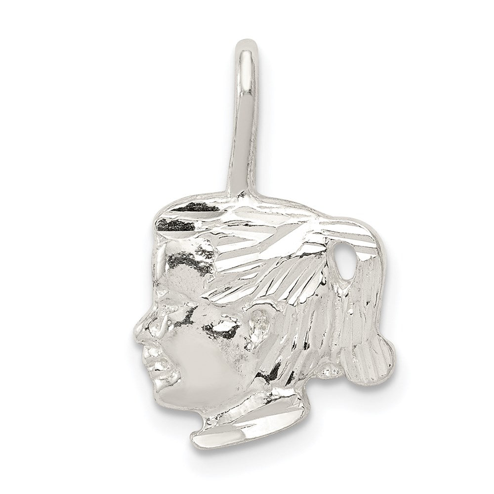 Sterling Silver Girl Head Charm, 20 x 12 mm