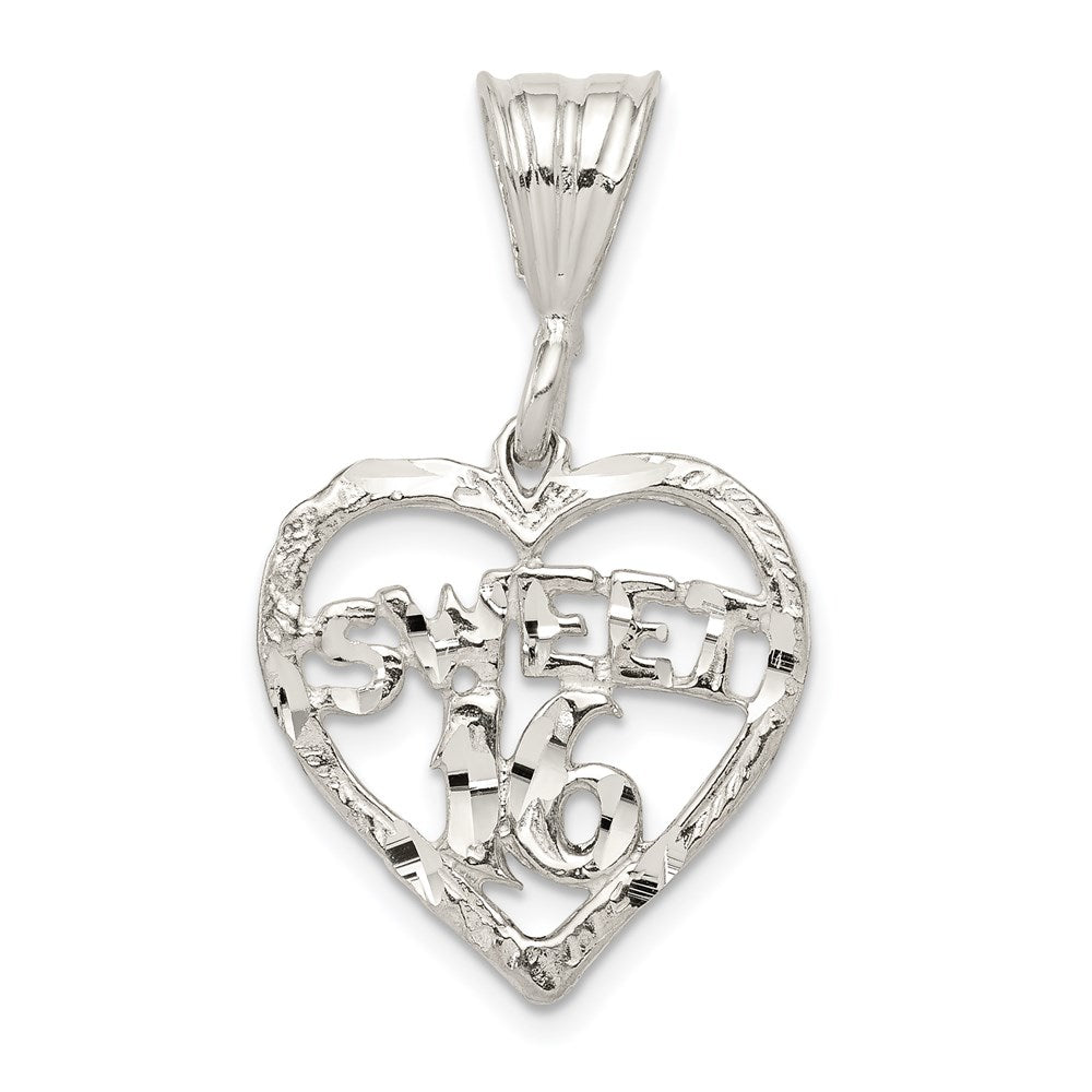 Sterling Silver HEART SWEET 16 Charm, 31 x 19 mm