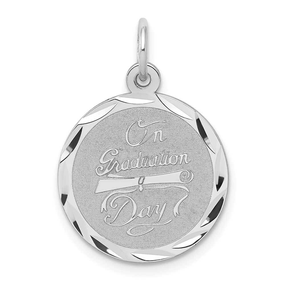 Sterling Silver Rhodium-plated On Graduation Day Disc Charm, 19 x 16 mm