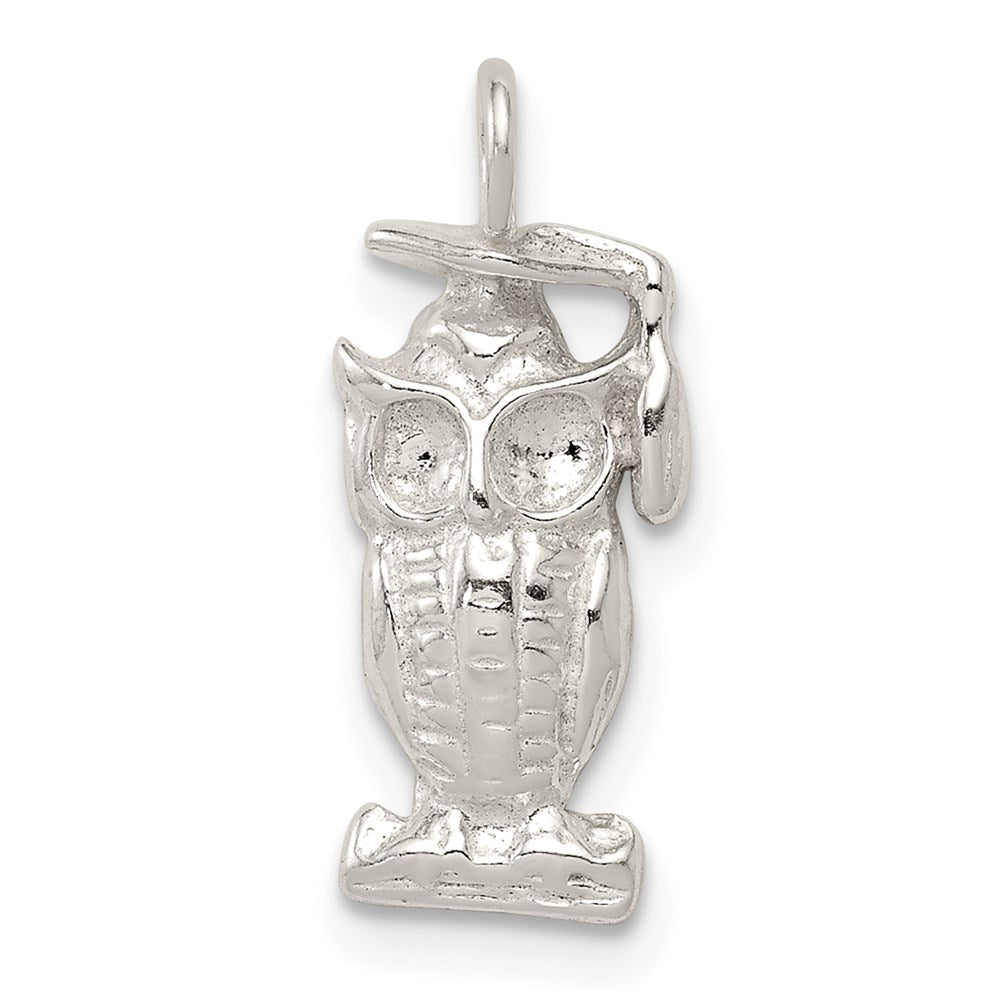 Sterling Silver Graduation Owl Charm, 20 x 8 mm