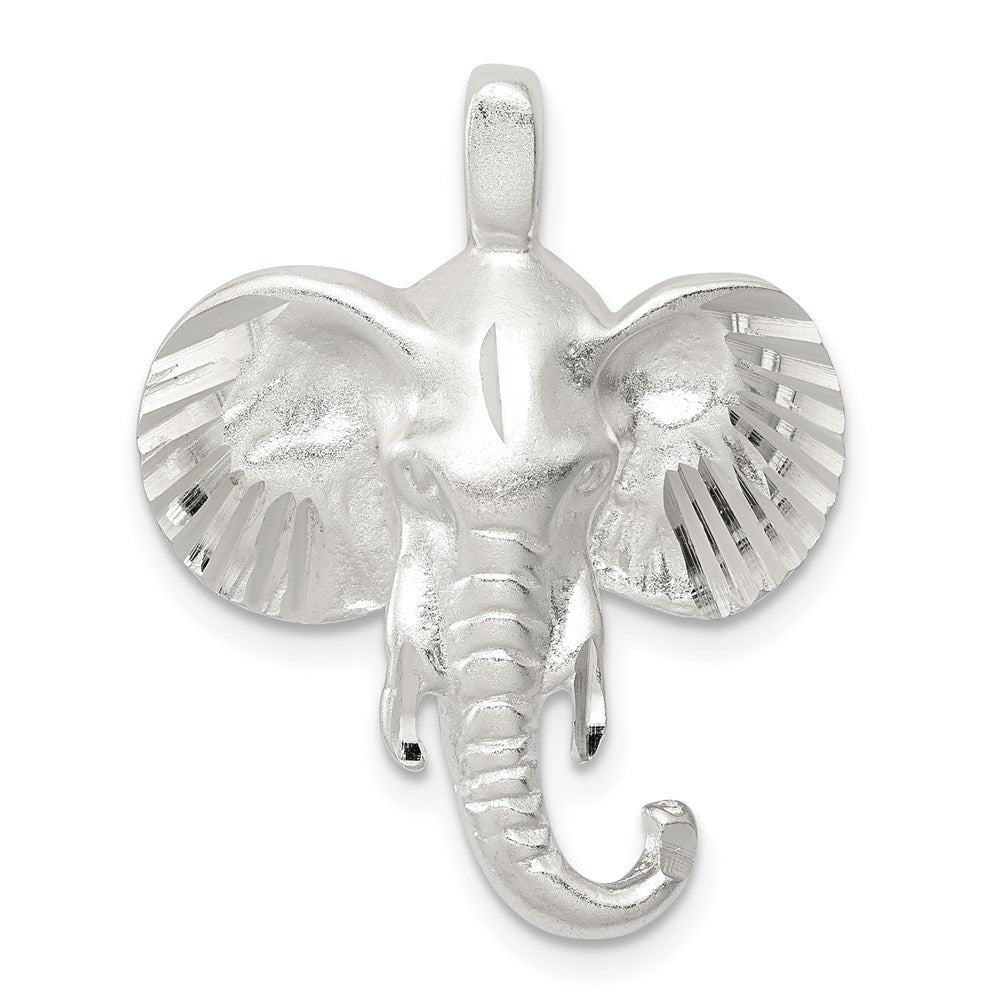 Sterling Silver Satin Elephant Head Charm, 27 x 23 mm